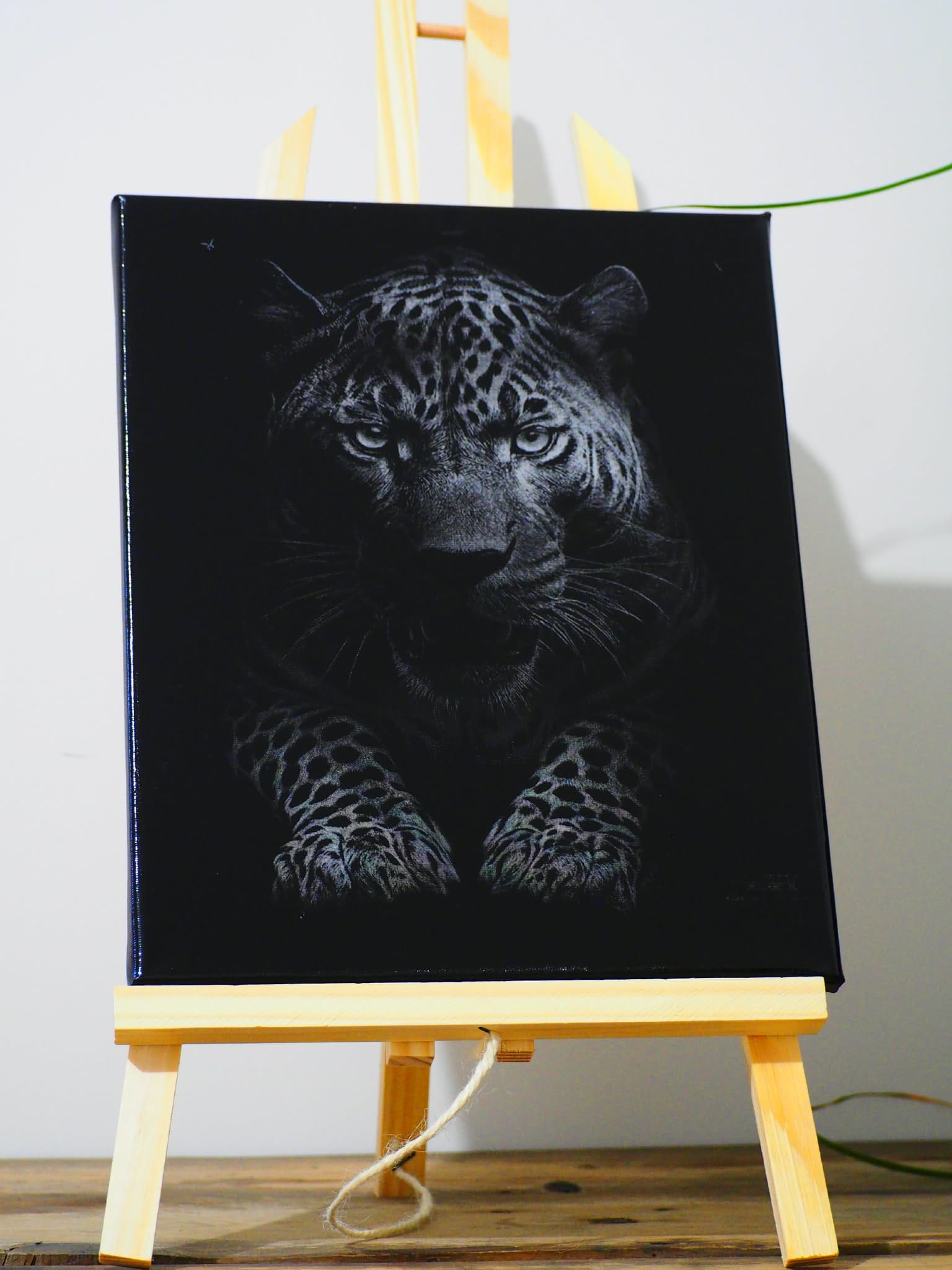 tableau gravé au laser sur toile, portrait animalier ou personnage de film.