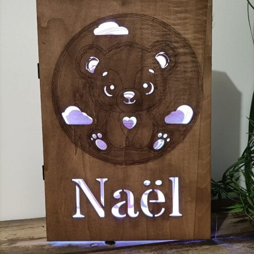 Cadre Led personnalisé – Ourson Rêveur 21x30cm
