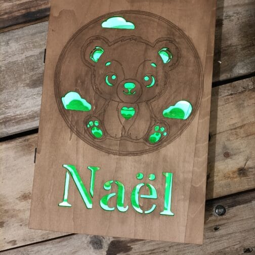 Cadre Led personnalisé – Ourson Rêveur 21x30cm