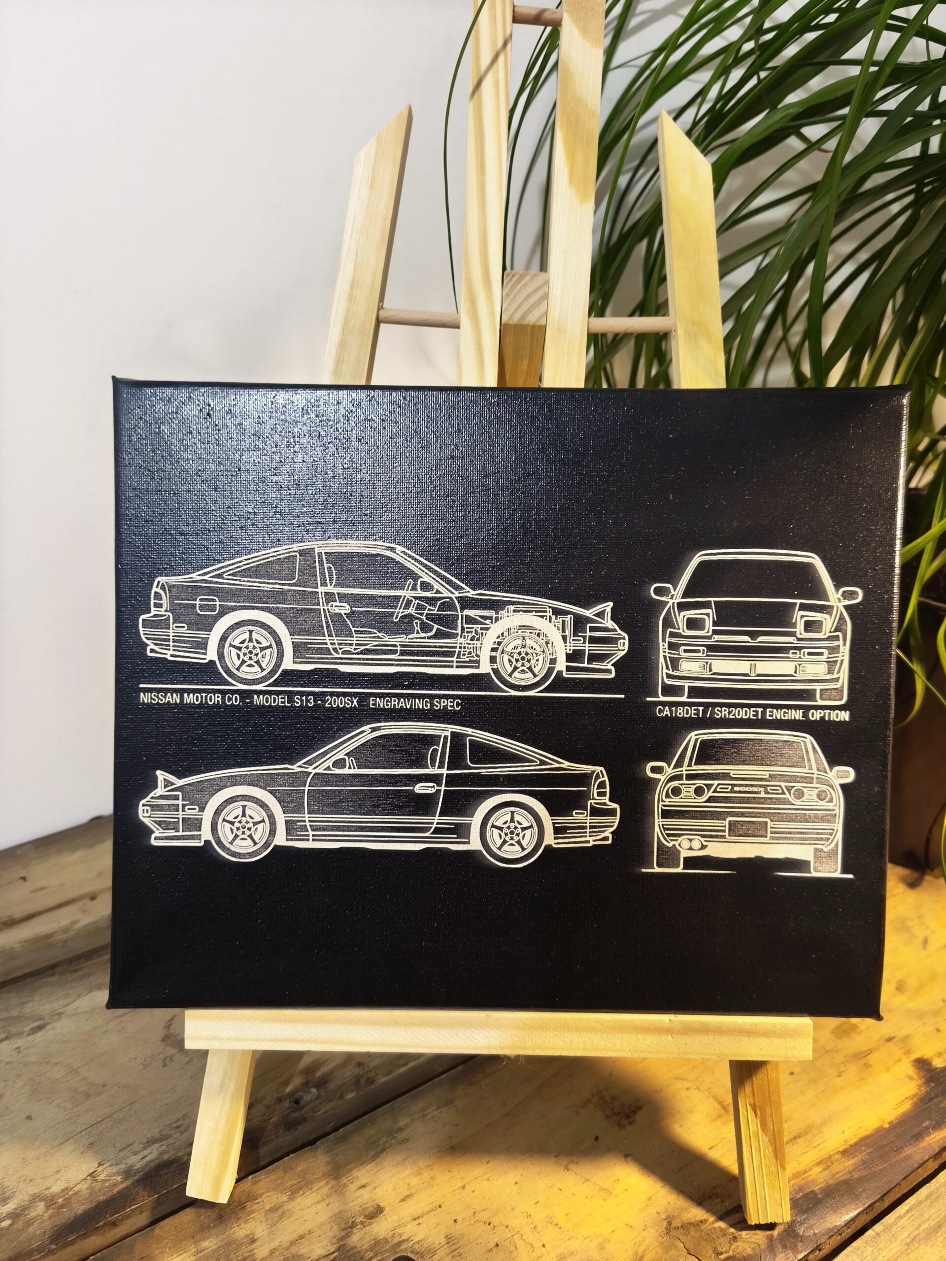 blueprint Nissan s13 gravé laser sur toile coton