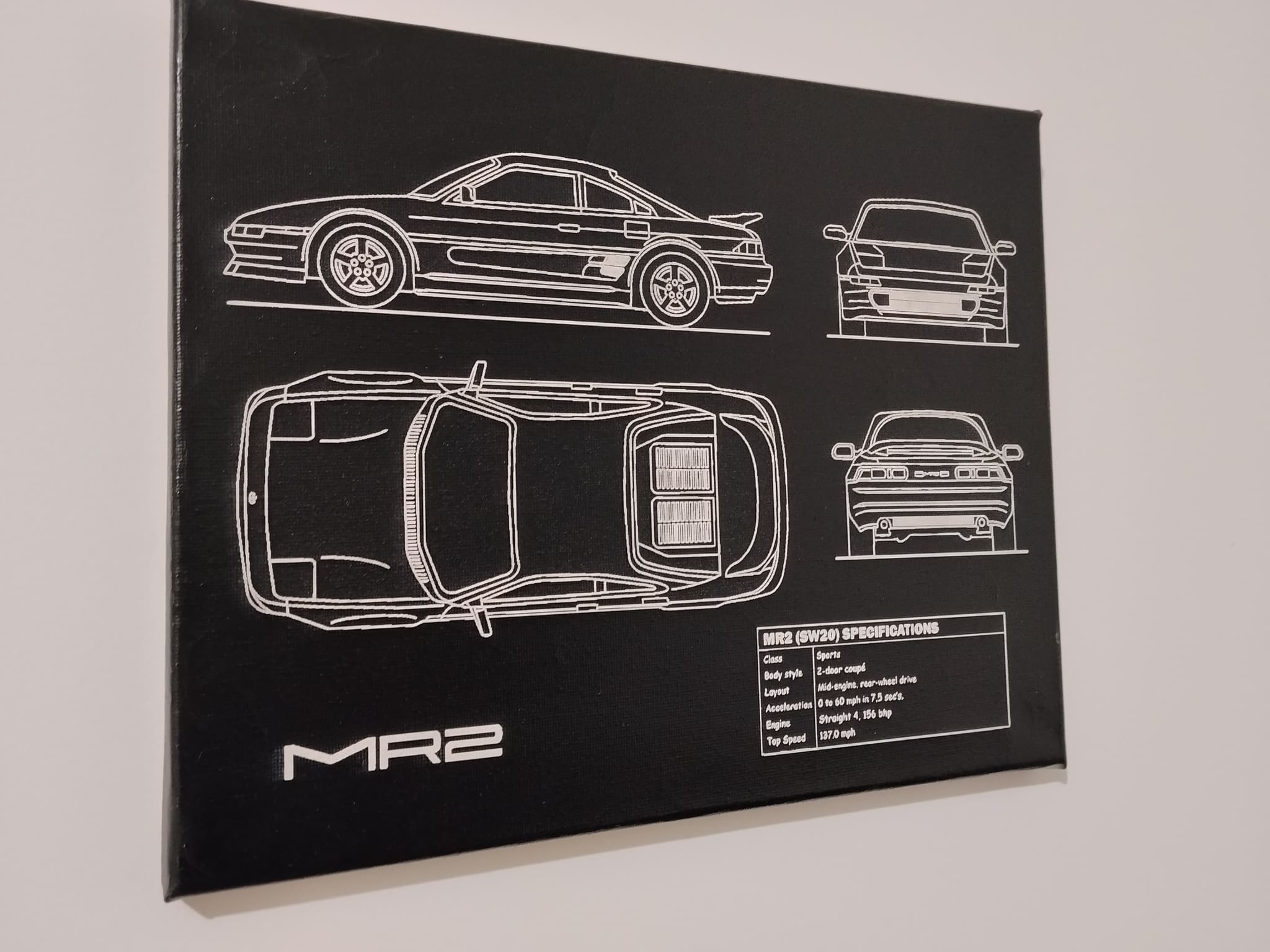 Blueprint Toyota mr2 sw20 sur toile coton gros plan