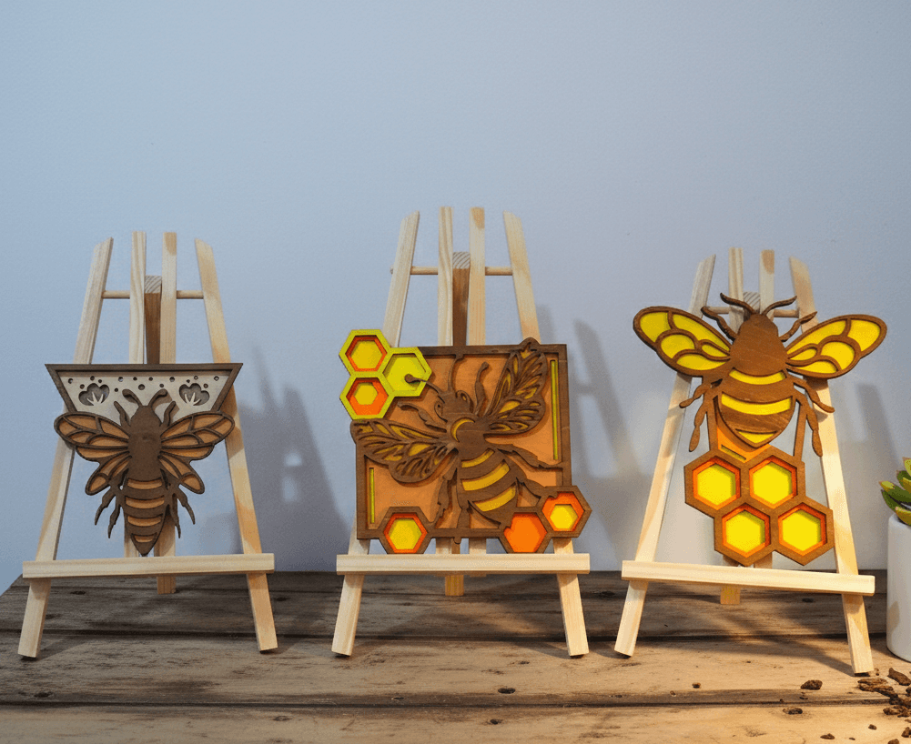 Décoration murale multicouche en bois, maison, cuisine, chambre. abeille et nid d'abeille en gravé et découpé au laser, artisanat Ardèche. Idée décoration