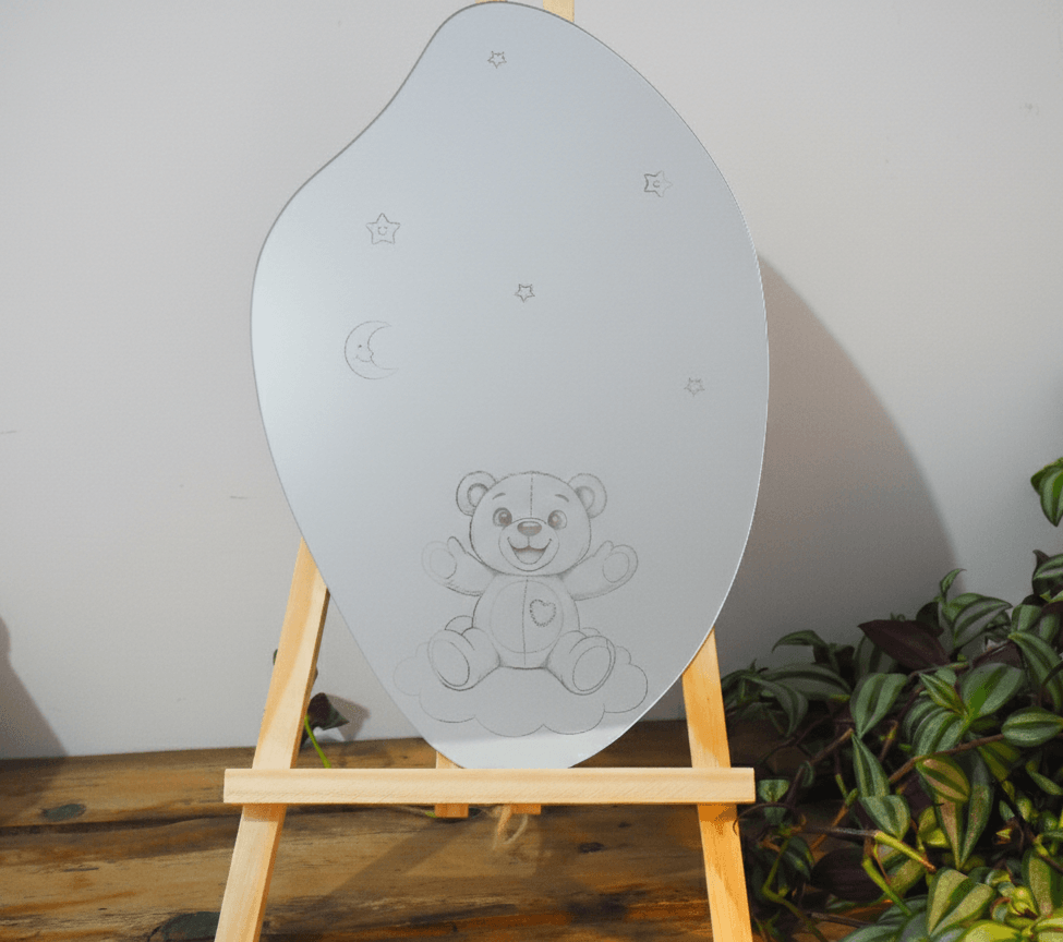 miroir gravé au laser ourson cadeau naissance personnalisé