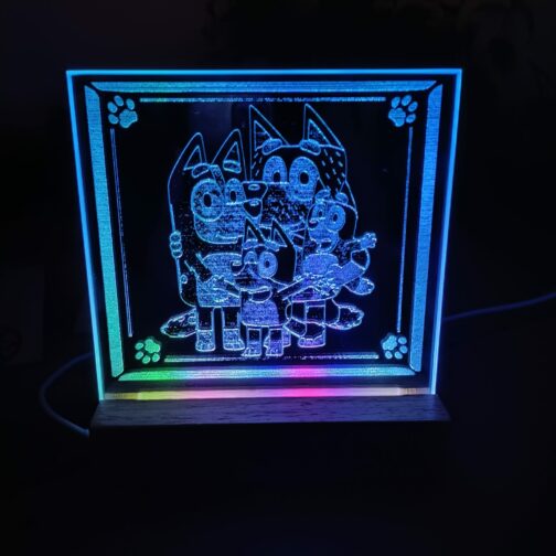 Miroir Gravé Lumineux Bluey et sa famille