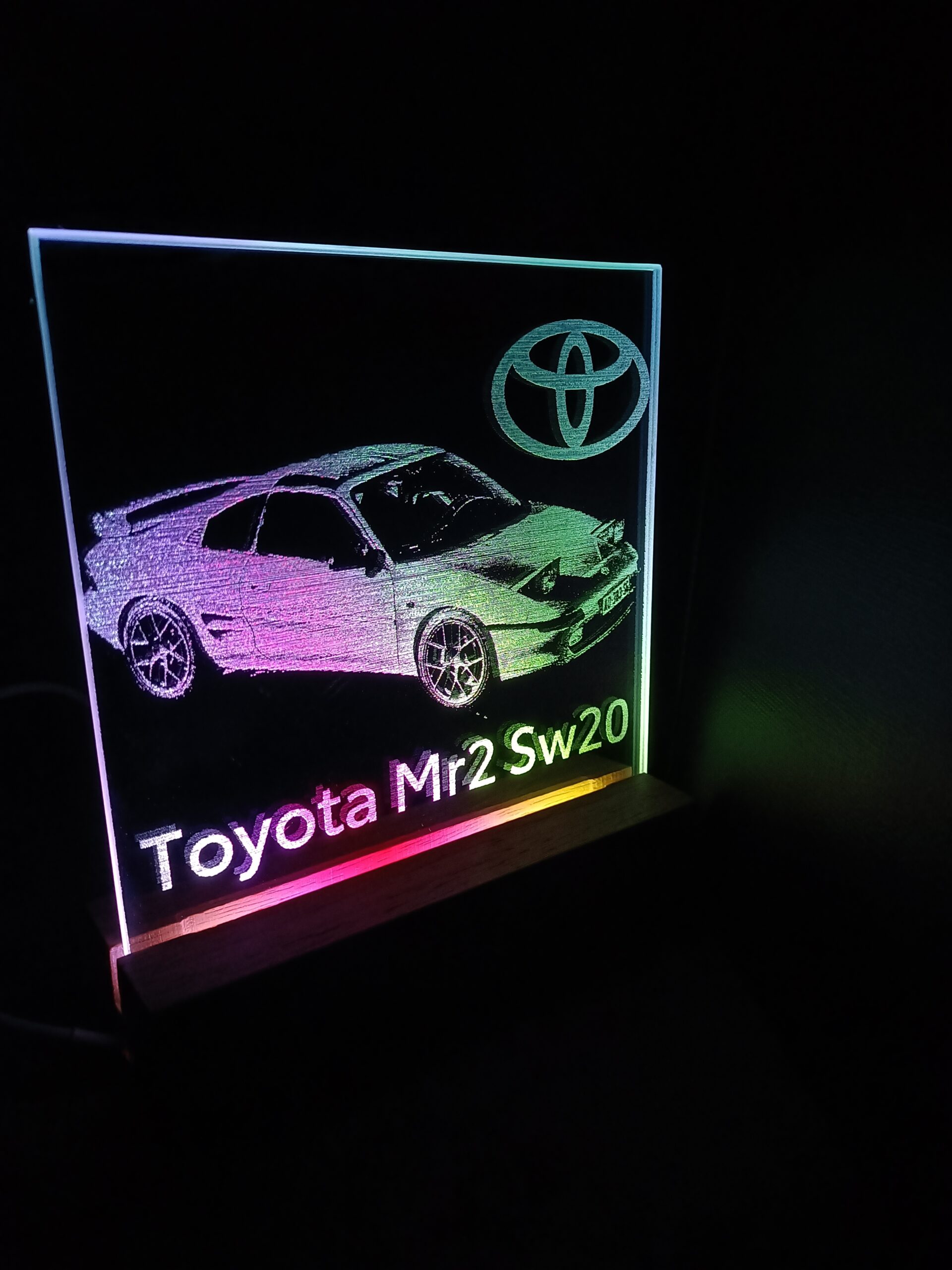 Miroir gravé lumineux Mr2 sw20.Artisanat Ardèche