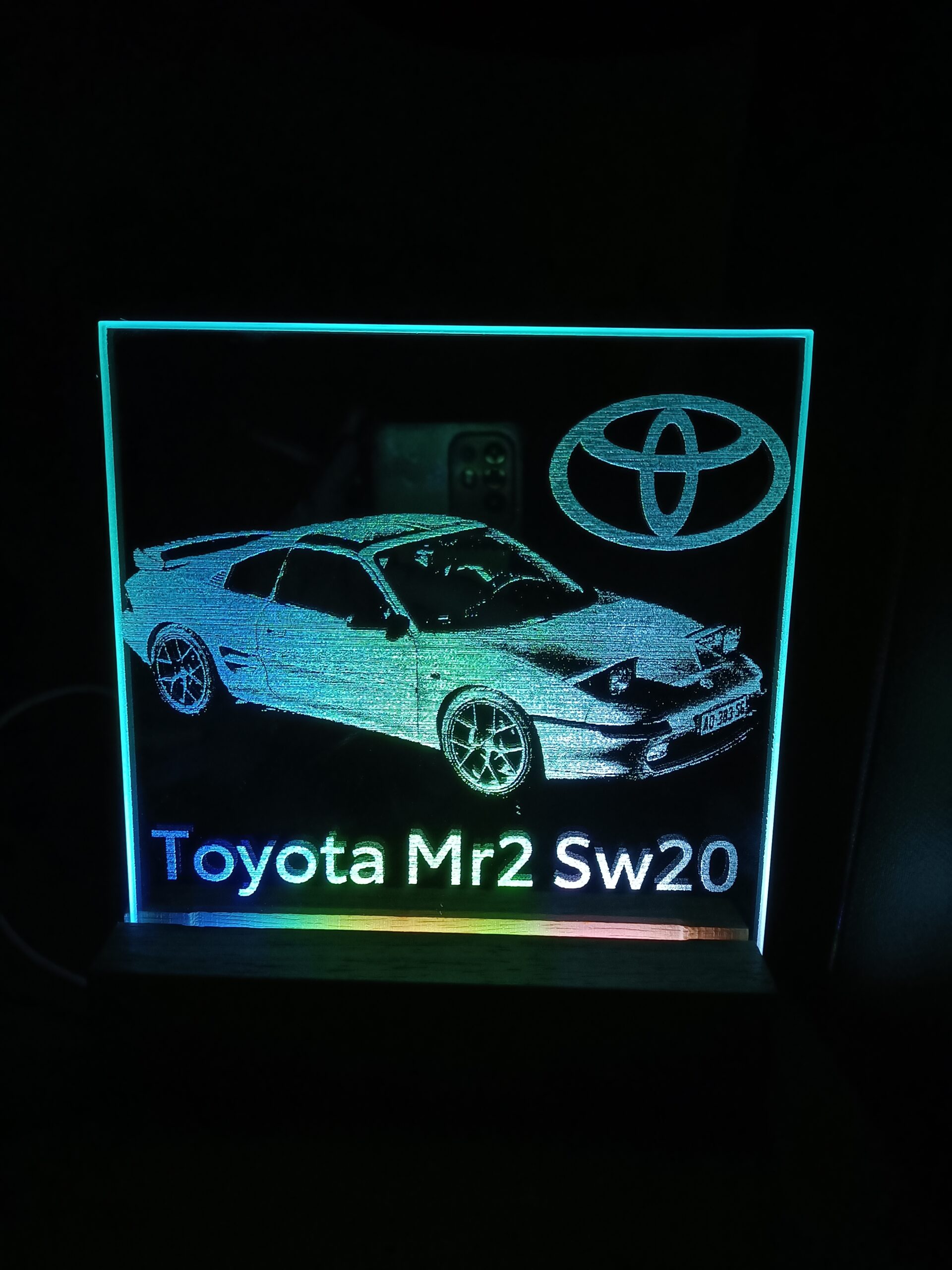 Miroir gravé lumineux Mr2 sw20.Artisanat Ardèche