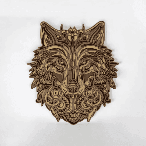 Décoration Murale Multicouche en Bois – Le Loup Style Steampunk
