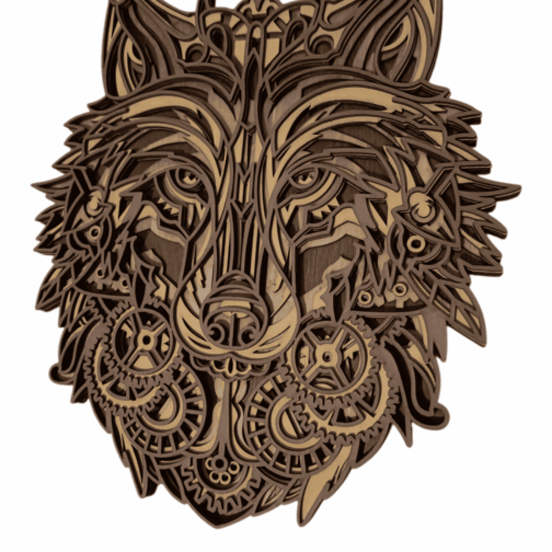 Décoration Murale Multicouche en Bois – Le Loup Style Steampunk