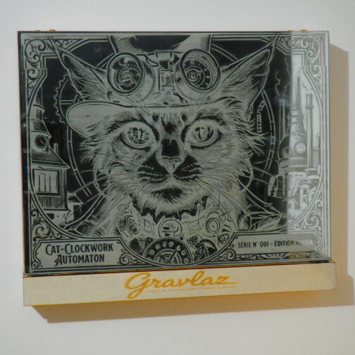 Miroir Led Gravé Steampunk Cat-Clockwork