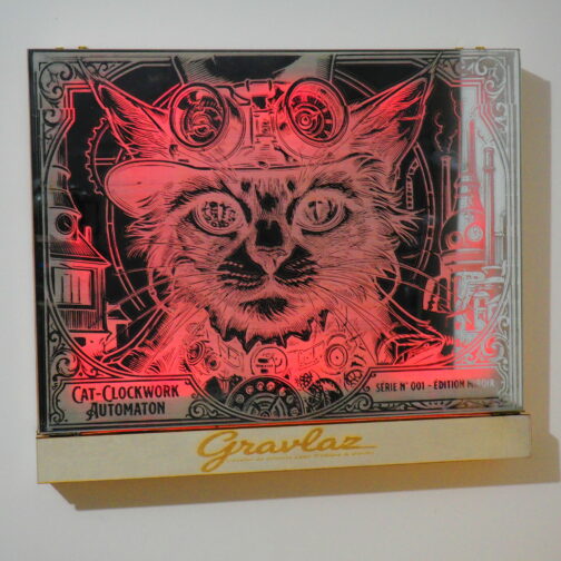 Miroir Led Gravé Steampunk Cat-Clockwork